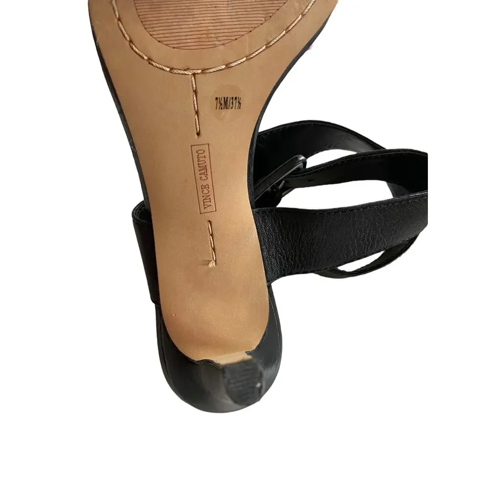 vince camuto Black Leather Wrap Around Casara Sandal heels Size 7.5 37.5